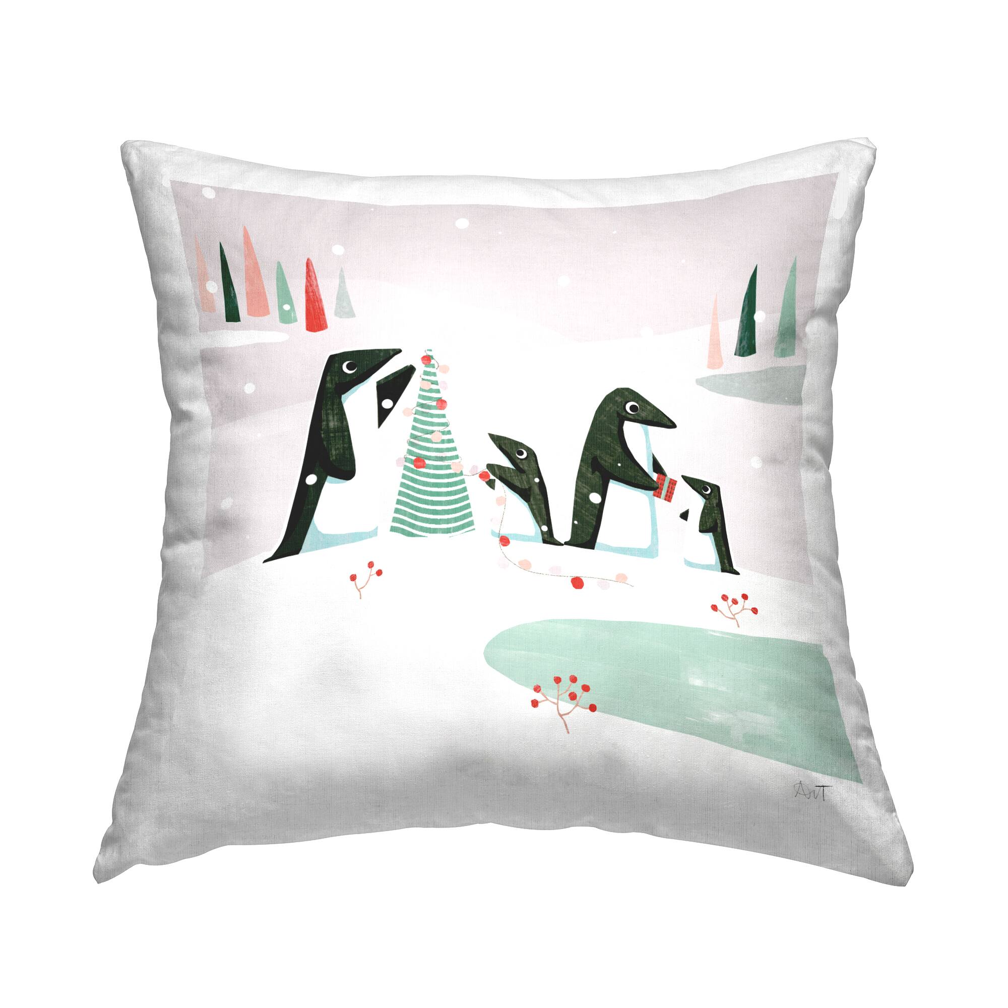 Stupell Industries Penguins Gift Exchange Winter Throw Pillow